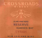Crossroads Wines New Zealand Elms Vineyard Reserve Syrah 2009 Front Label