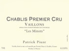 Patrick Piuze Chablis Vaillons Les Minots Premier Cru 2018  Front Label