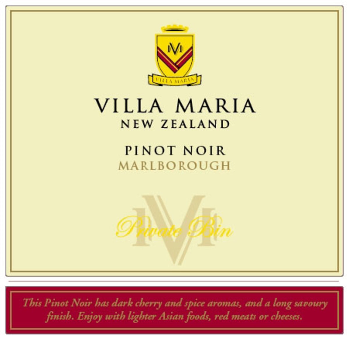 Villa Maria Private Bin Pinot Noir 2010 Front Label