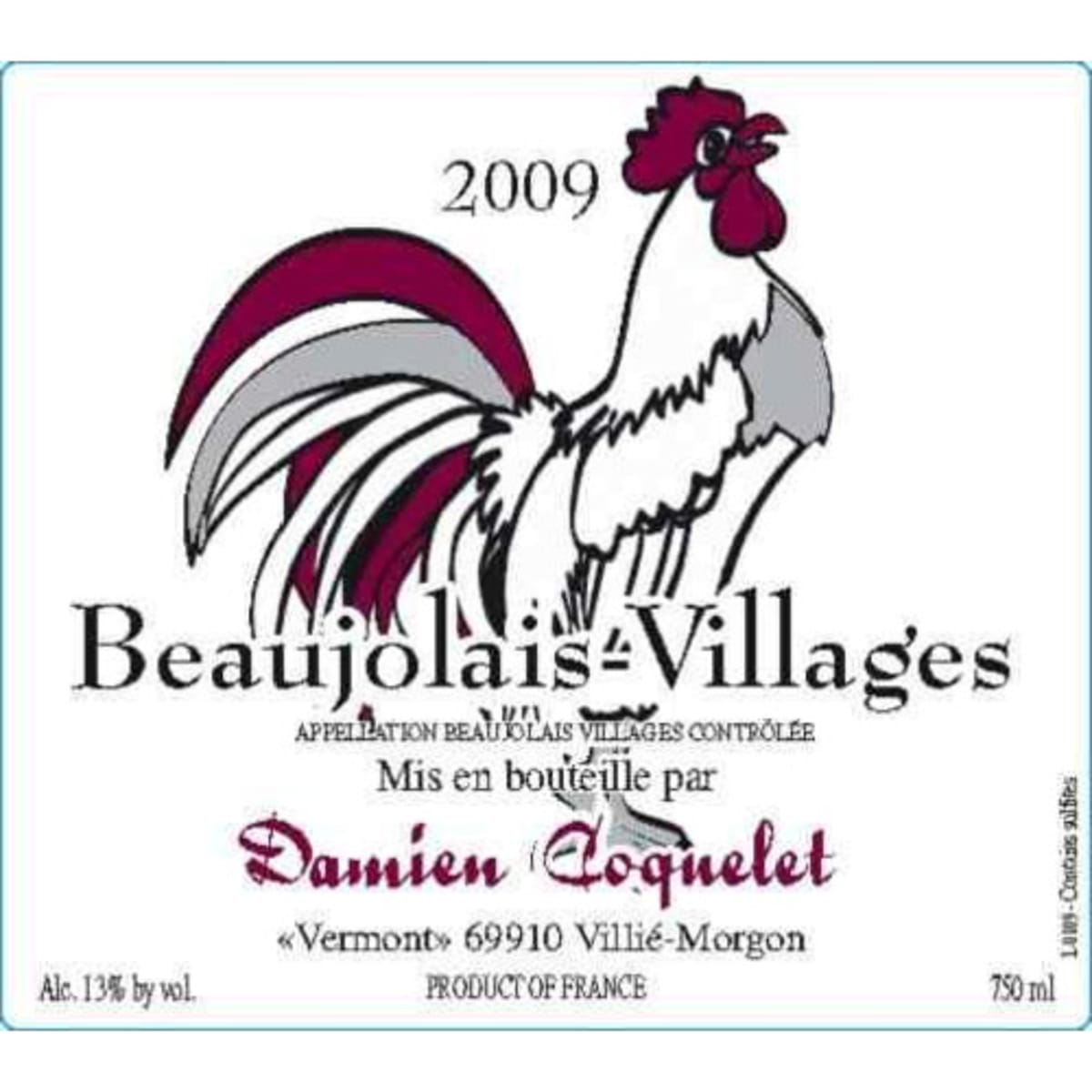 Damien Coquelet Beaujolais Villages 2009 Front Label