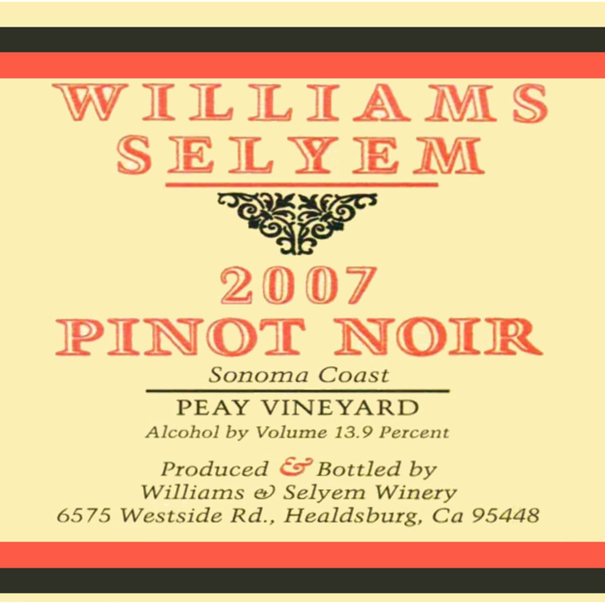 Williams Selyem Peay Vineyard Pinot Noir 2007 Front Label