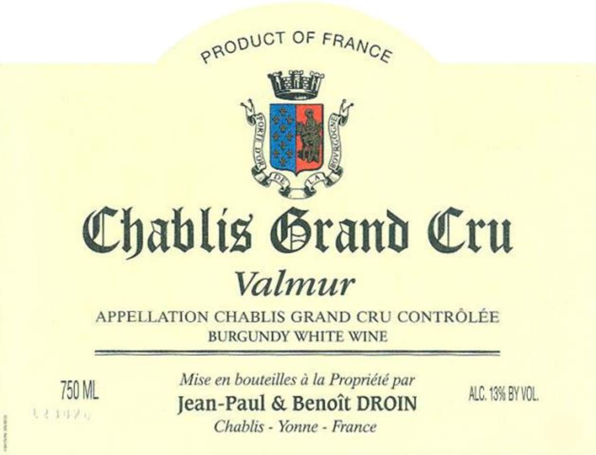 Jean-Paul Droin Valmur Chablis Grand Cru 1992 Front Label