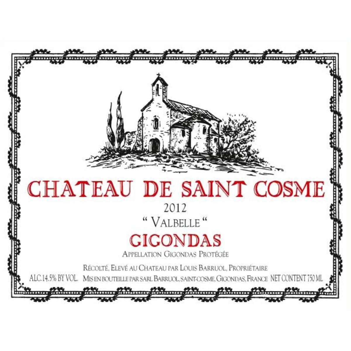 Chateau de Saint Cosme Gigondas Valbelle 2012 Front Label