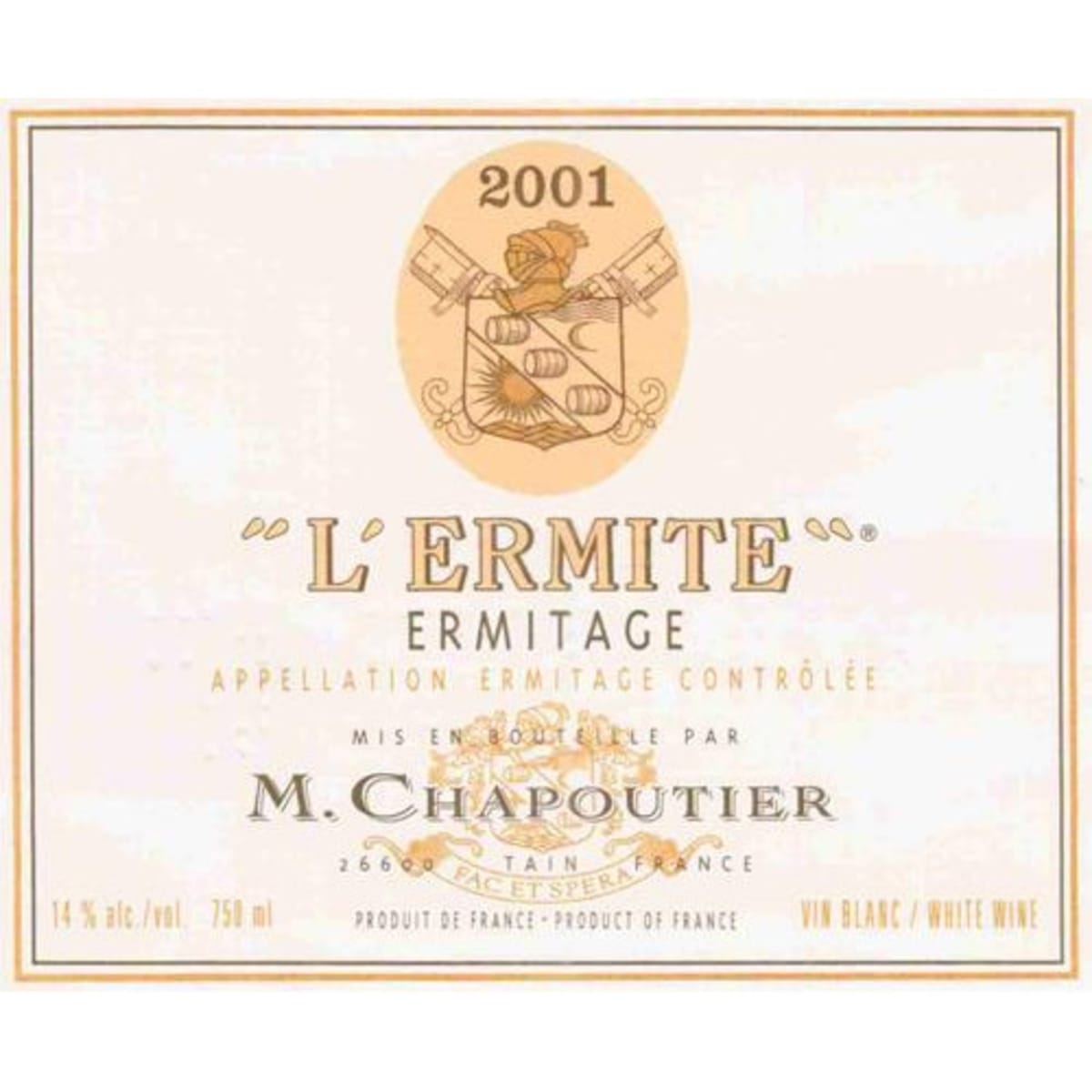 M. Chapoutier Ermitage l'Ermite 2001 Front Label