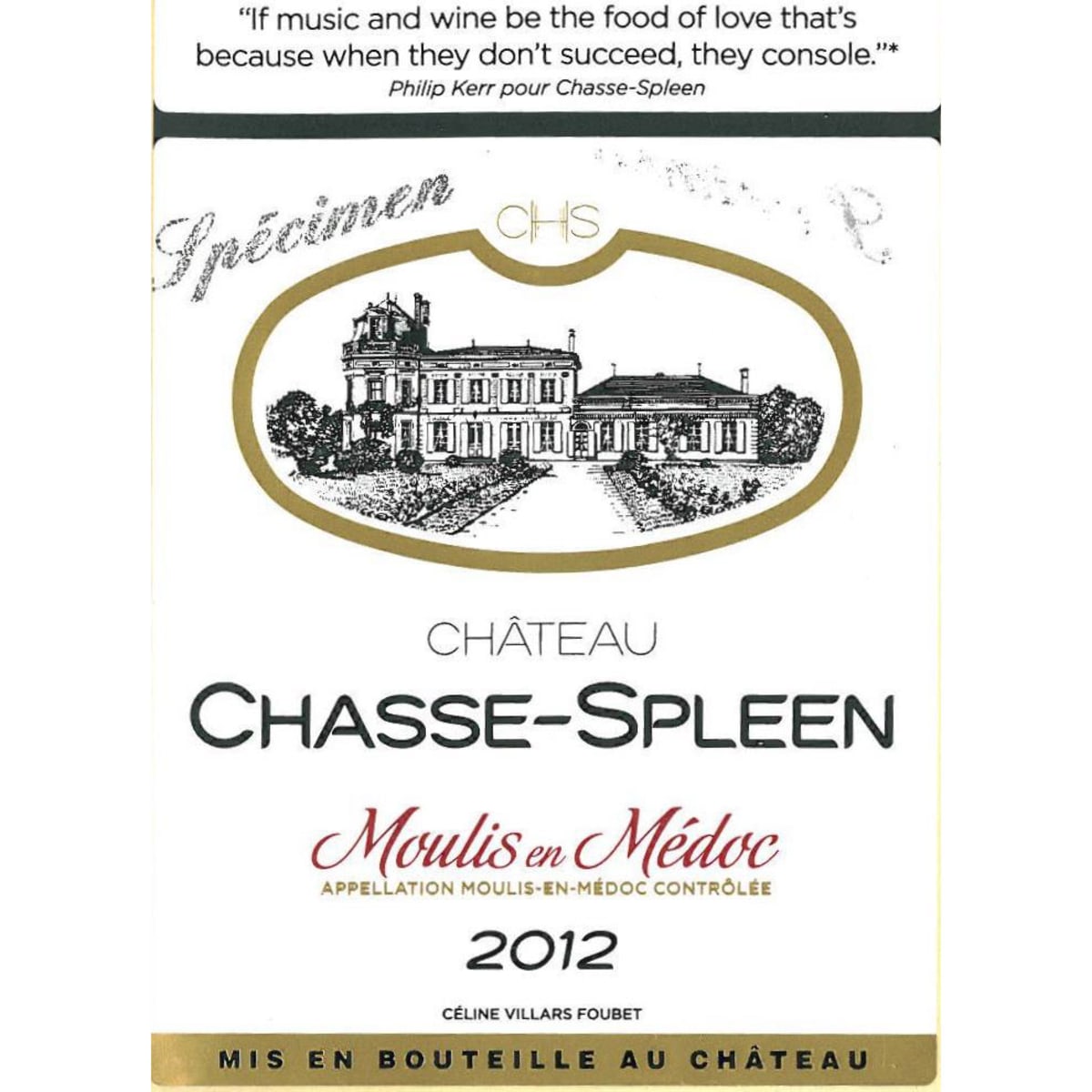 Chateau Chasse Spleen  2012 Front Label