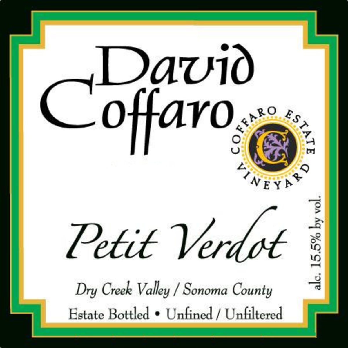 David Coffaro Estate Vineyard Petit Verdot 2015 Front Label