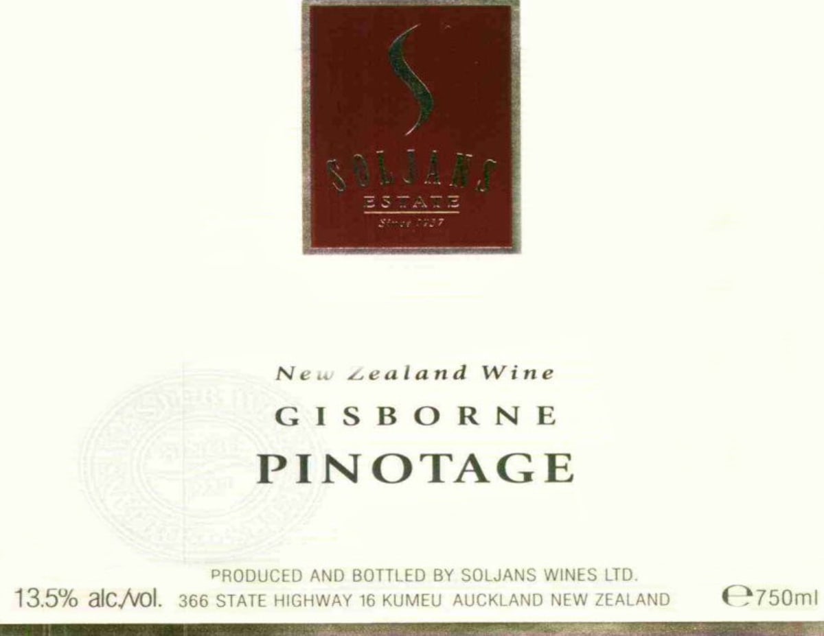Soljans Estate Winery Pinotage 2008 Front Label