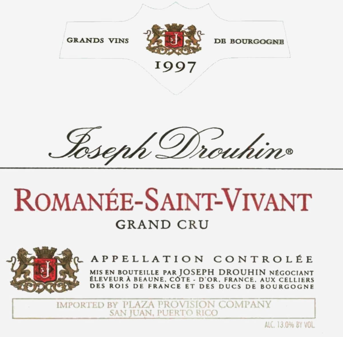 Joseph Drouhin Romanee-Saint-Vivant Grand Cru 1997  Front Label