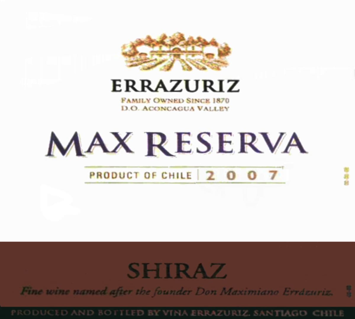 Errazuriz Max Reserva Syrah 2007  Front Label